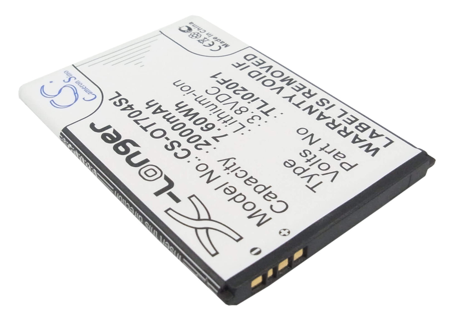 3.8V, 2000mAh, Li-ion Battery fits Alcatel, 5044, 5044d, 7.6Wh