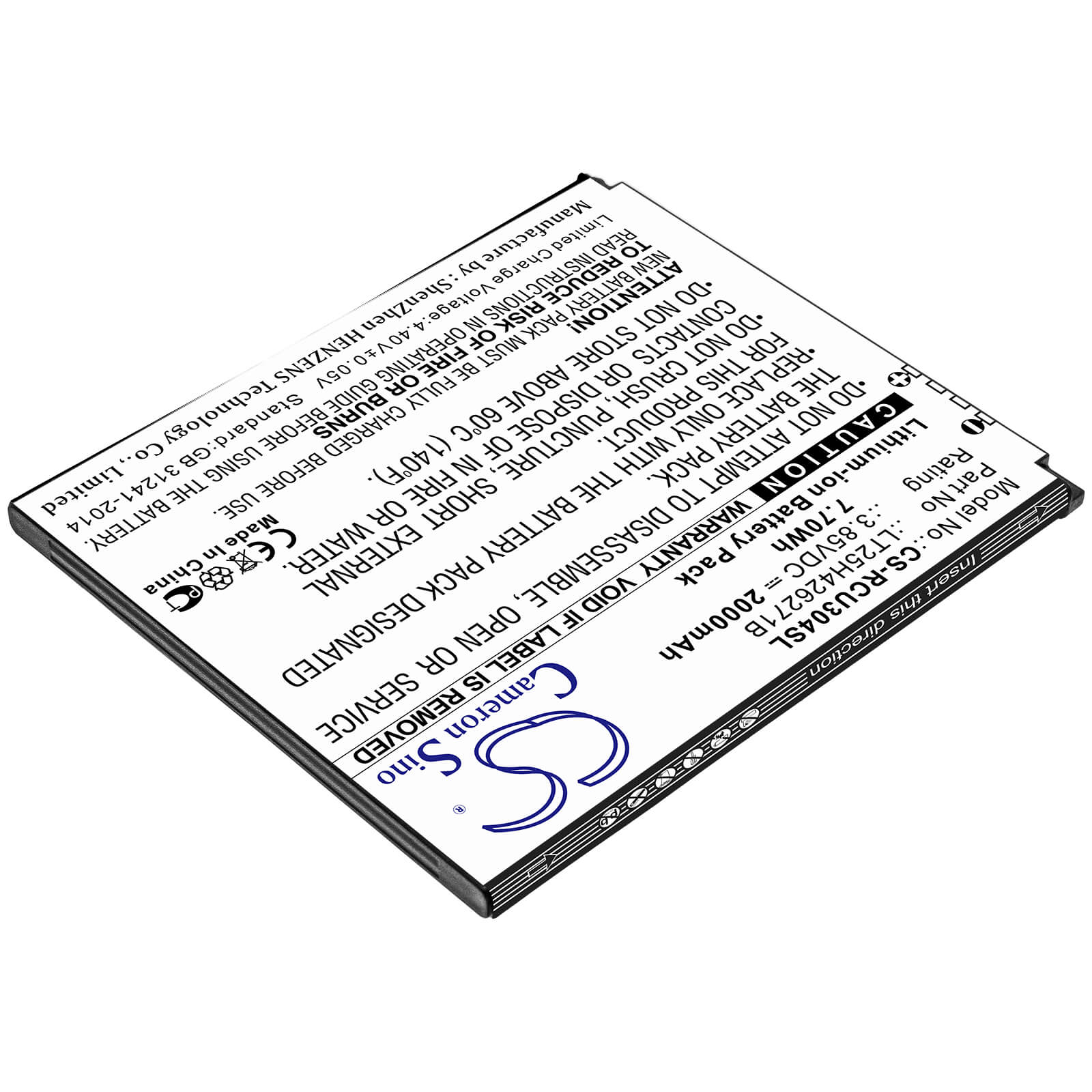 3.85V, 2000mAh, Li-ion Battery fits Blu, B100dl, View 1, 7.7Wh