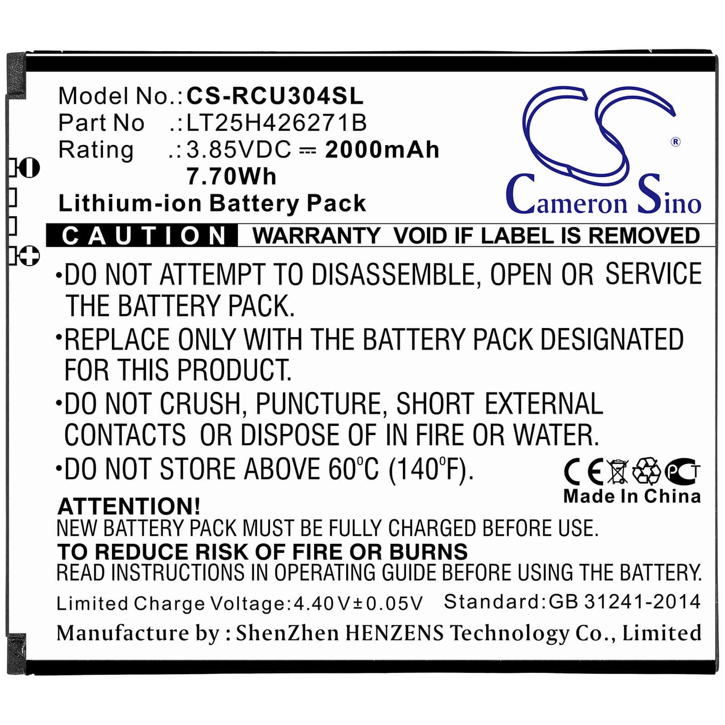 3.85V, 2000mAh, Li-ion Battery fits Blu, B100dl, View 1, 7.7Wh