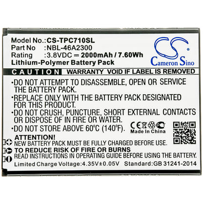 3.8V, 2000mAh, Li-Polymer Battery fits Tp-link, Neffos C7a, Tp705a, 7.6Wh