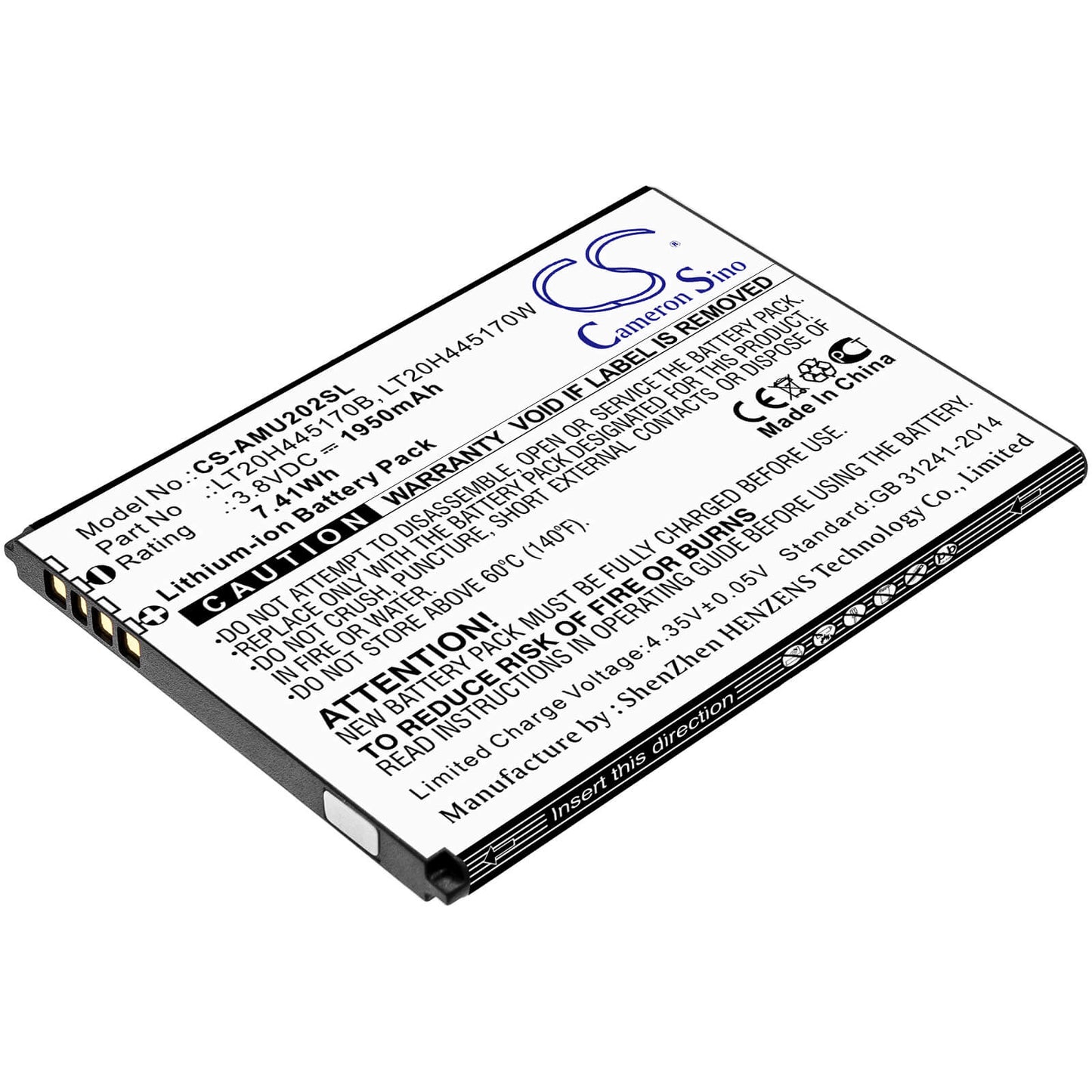 3.8V, 1950mAh, Li-ion Battery fits At&t, Maestro, U202aa, 7.41Wh