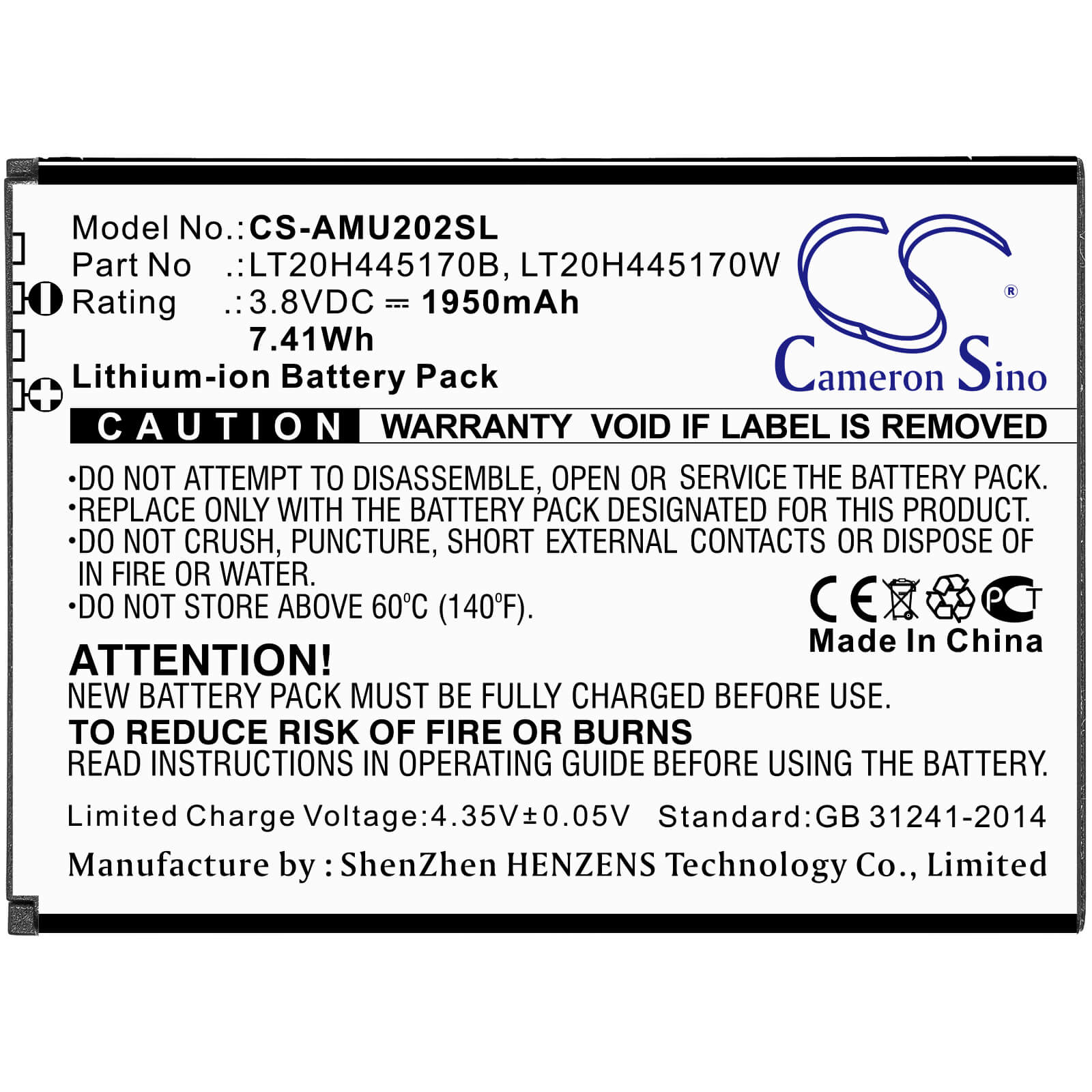 3.8V, 1950mAh, Li-ion Battery fits At&t, Maestro, U202aa, 7.41Wh