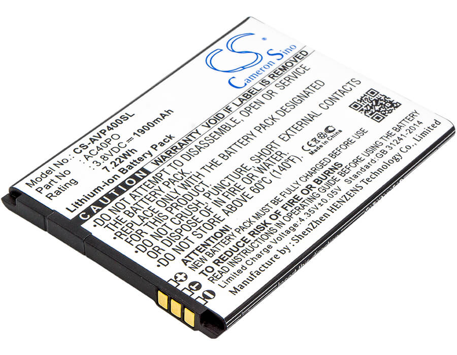 3.8V, 1900mAh, Li-ion Battery fits Archos, 40 Power, 7.22Wh
