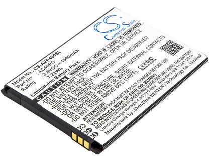 3.8V, 1900mAh, Li-ion Battery fits Archos, 40 Power, 7.22Wh