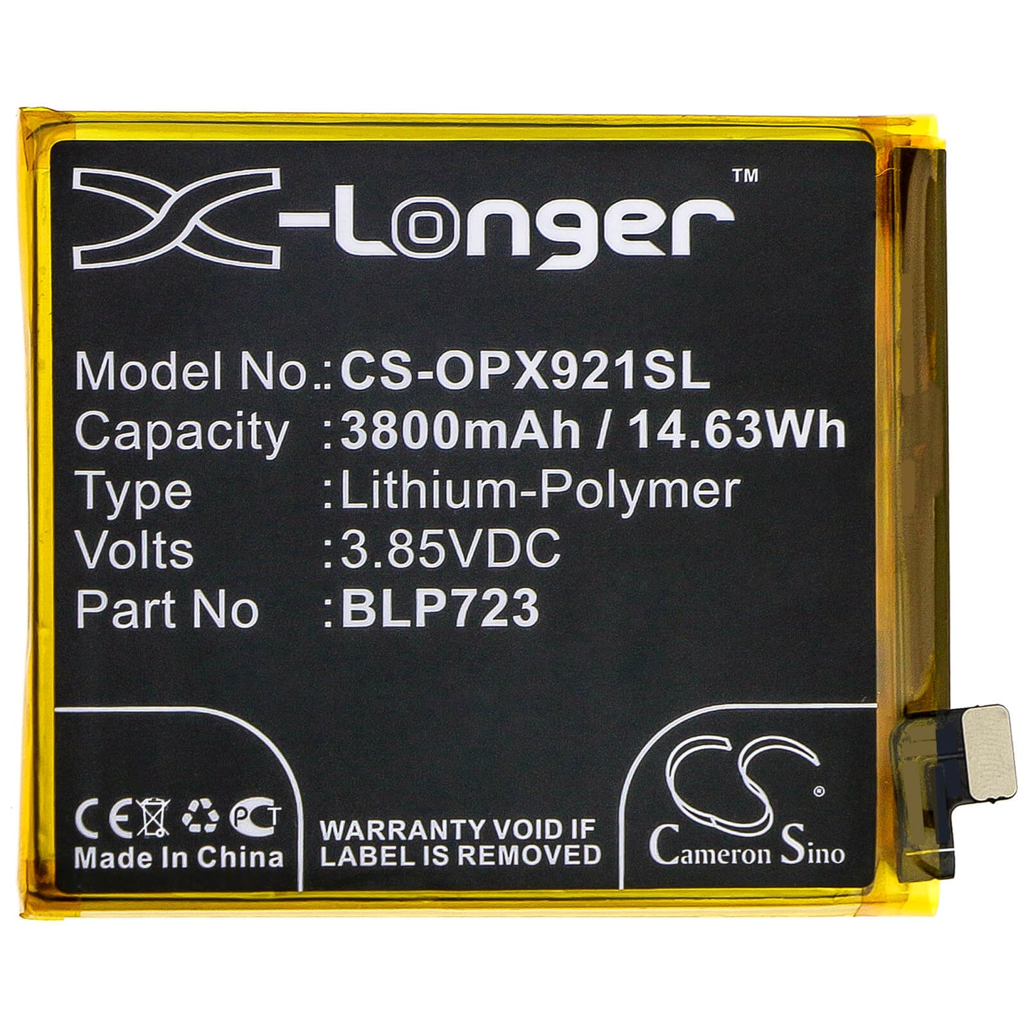 3.85V, 3800mAh, Li-Polymer Battery fits Oppo, Realme Xt, Rmx1921, 14.63Wh