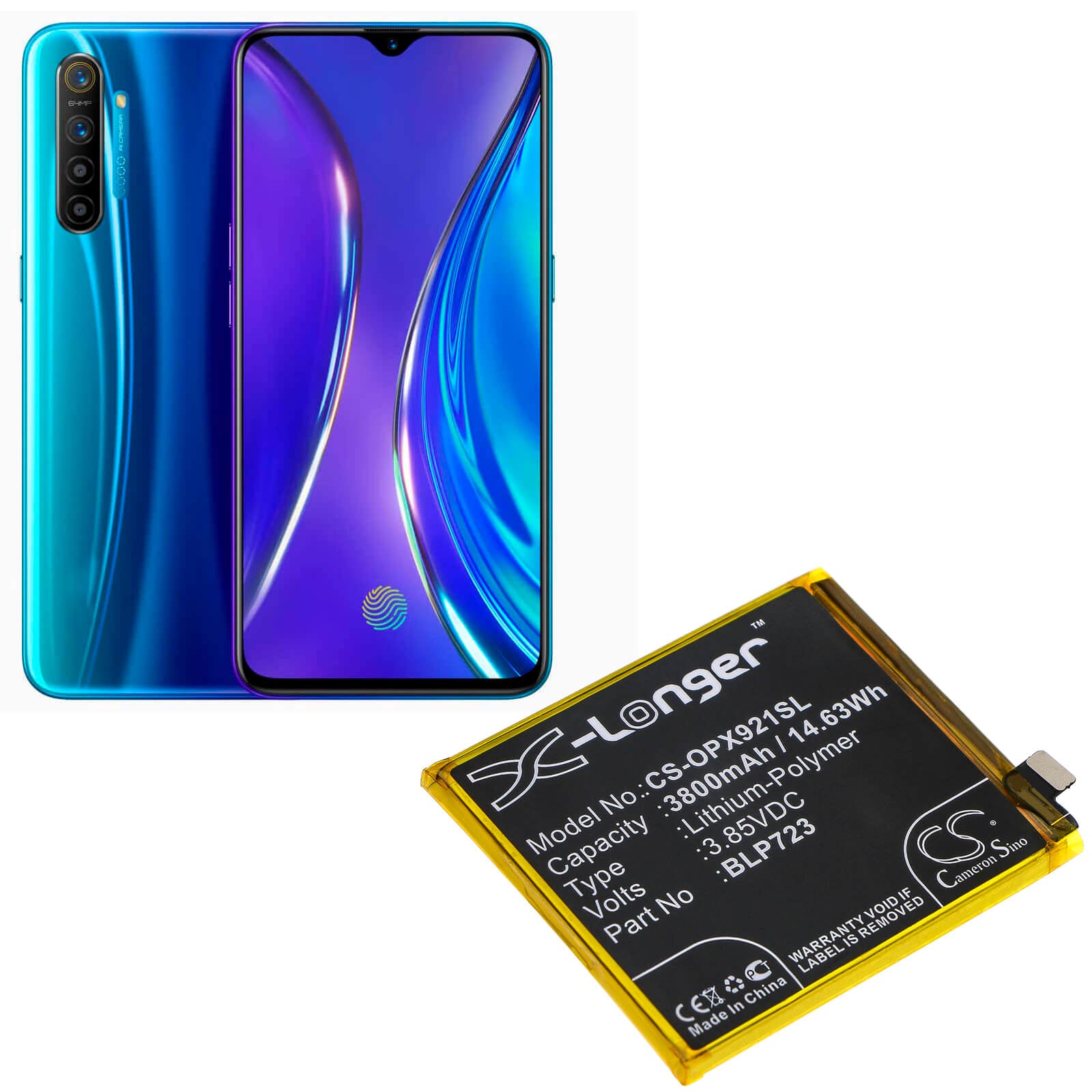 3.85V, 3800mAh, Li-Polymer Battery fits Oppo, Realme Xt, Rmx1921, 14.63Wh