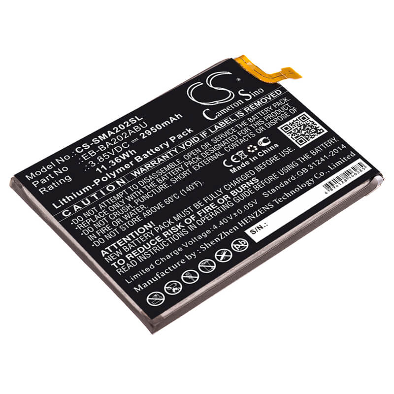 3.85V, 2950mAh, Li-Polymer Battery fits Samsung, Galaxy A10e, Galaxy A10e 2019, 11.3575Wh