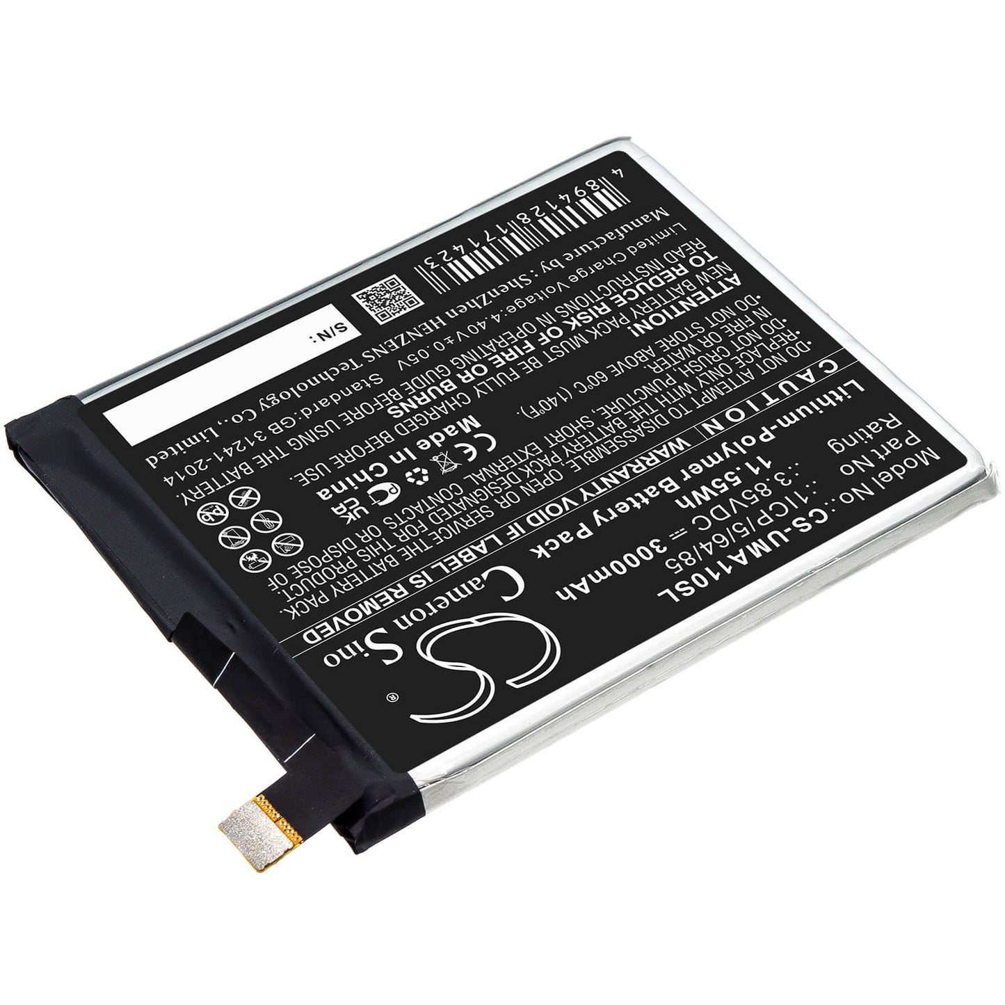 3.85V, 3000mAh, Li-Polymer Battery fits Umi, Umidigi A1 Pro, 11.55Wh