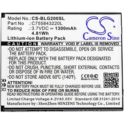 3.7V, 1300mAh, Li-ion Battery fits Blu, S010q, S0250uu, 4.81Wh