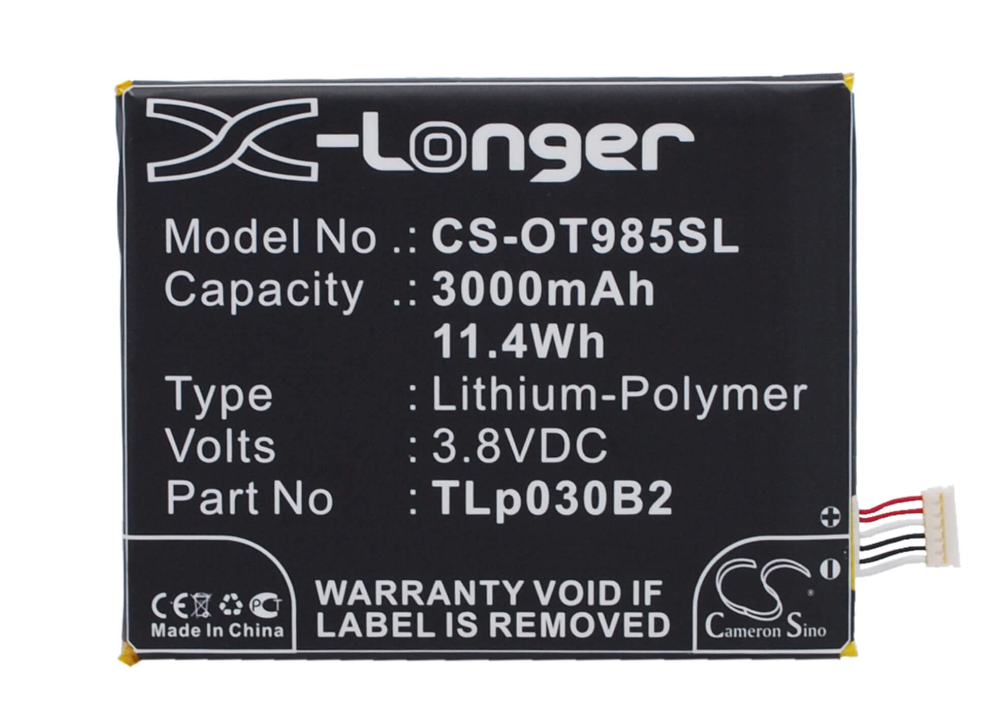 3.8V, 3000mAh, Li-Polymer Battery fits Alcatel, One Touch Flash 2, One Touch Flash 2 Dual Sim, 11.4Wh