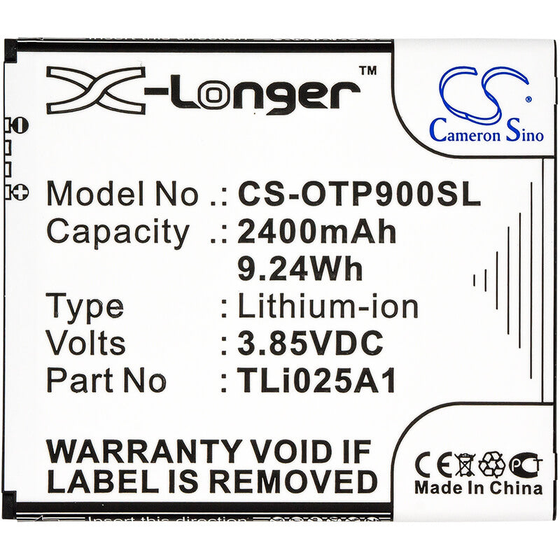 3.85V, 2400mAh, Li-ion Battery fits Alcatel, One Touch Pixi 4 6", One Touch Pixi 4 6.0 Lte, 9.24Wh