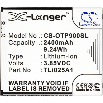 3.85V, 2400mAh, Li-ion Battery fits Alcatel, One Touch Pixi 4 6", One Touch Pixi 4 6.0 Lte, 9.24Wh