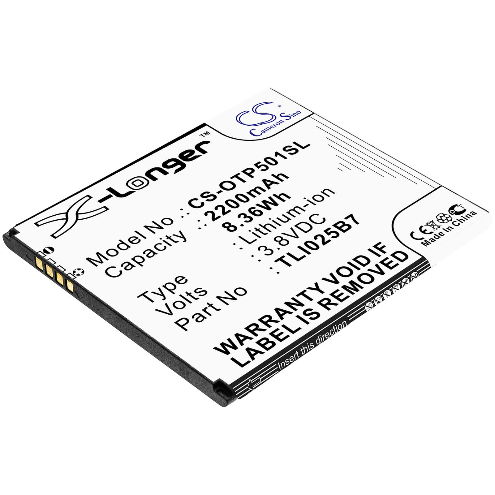 3.8V, 2200mAh, Li-ion Battery fits Alcatel, 5011a, A3 Plus, 8.36Wh
