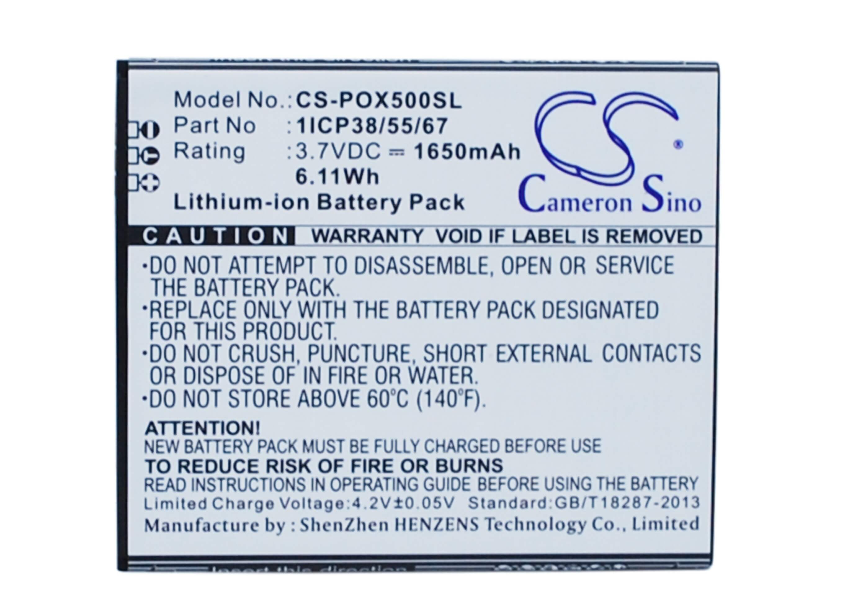 3.7V, 1650mAh, Li-ion Battery fits Posh, Orion Pro, X500a, 6.105Wh