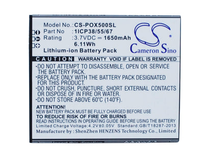 3.7V, 1650mAh, Li-ion Battery fits Posh, Orion Pro, X500a, 6.105Wh