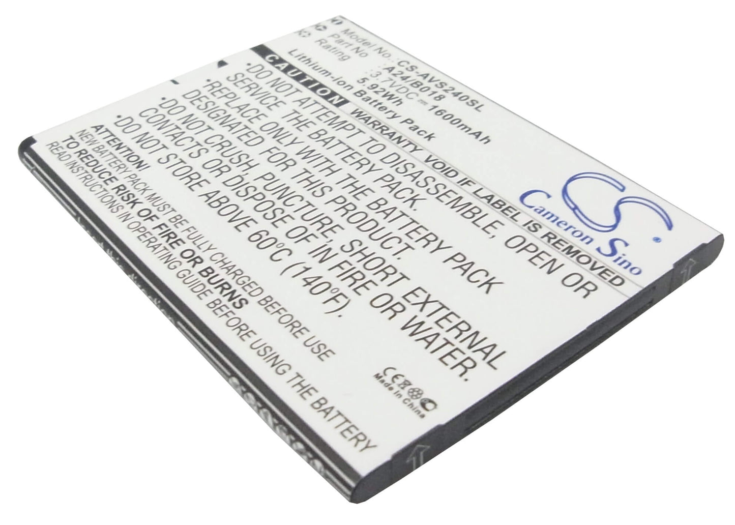 3.7V, 1600mAh, Li-ion Battery fits Avus, 24, A24, 5.92Wh