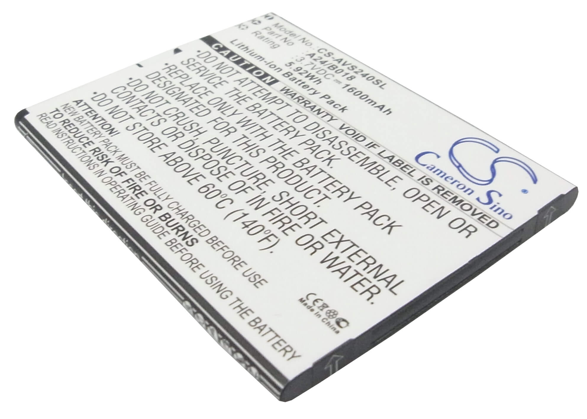 3.7V, 1600mAh, Li-ion Battery fits Avus, 24, A24, 5.92Wh