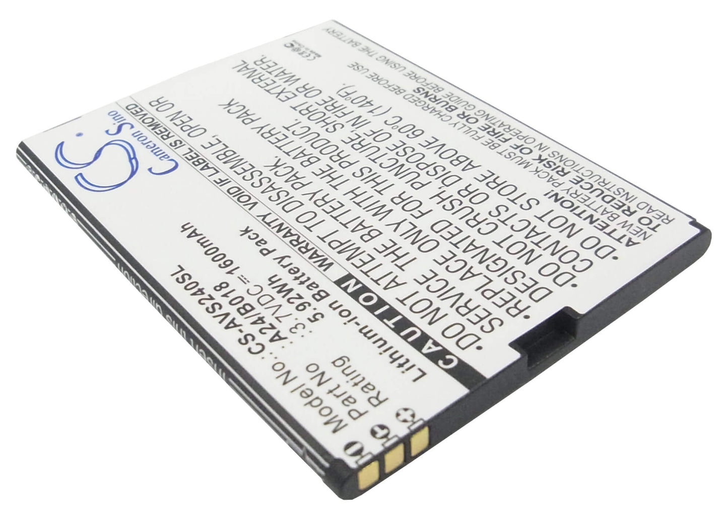 3.7V, 1600mAh, Li-ion Battery fits Avus, 24, A24, 5.92Wh