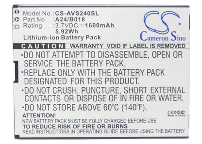 3.7V, 1600mAh, Li-ion Battery fits Avus, 24, A24, 5.92Wh