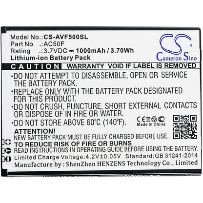 3.7V, 1000mAh, Li-ion Battery fits Archos, 50f Neon, 3.7Wh