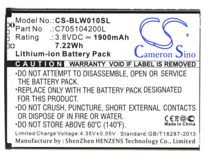 3.8V, 1900mAh, Li-ion Battery fits Blu, Studio Mini Lite 2, W010q, 7.22Wh