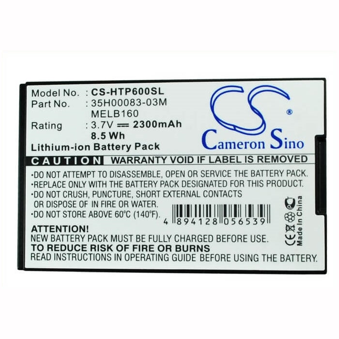3.7V, 2300mAh, Li-ion Battery fits Htc, P6000 Census, 8.51Wh