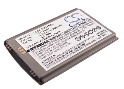 3.7V, 980mAh, Li-ion Battery fits Lg, Cu575, Trax Cu575, 3.626Wh