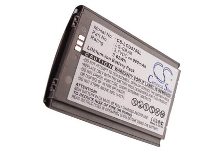 3.7V, 980mAh, Li-ion Battery fits Lg, Cu575, Trax Cu575, 3.626Wh