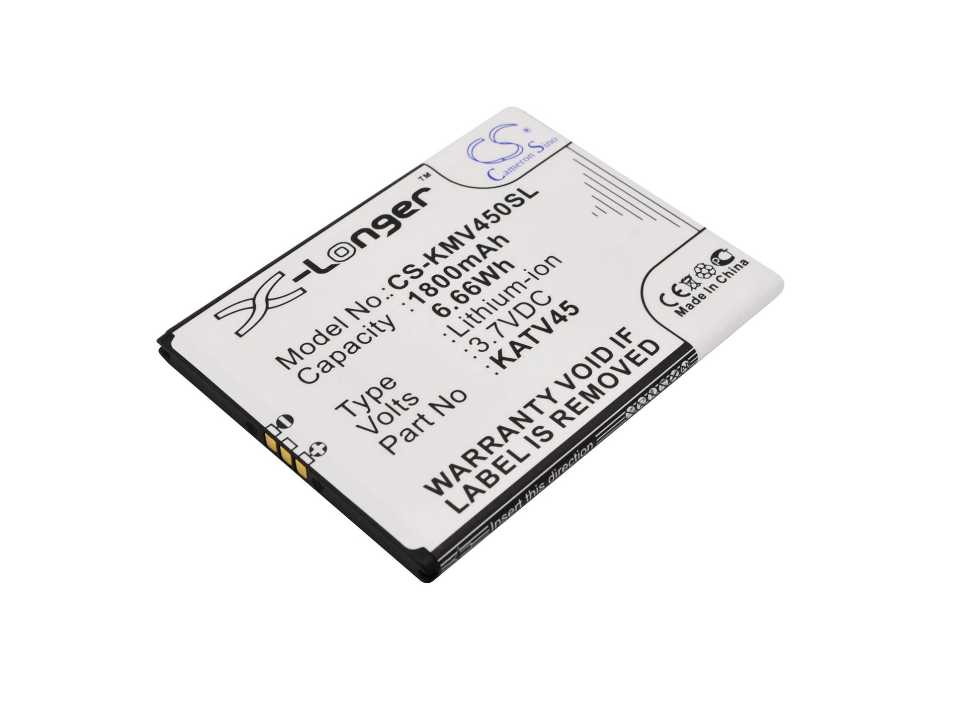 3.7V, 1800mAh, Li-ion Battery fits Kazam, Tv 4.5, 6.66Wh