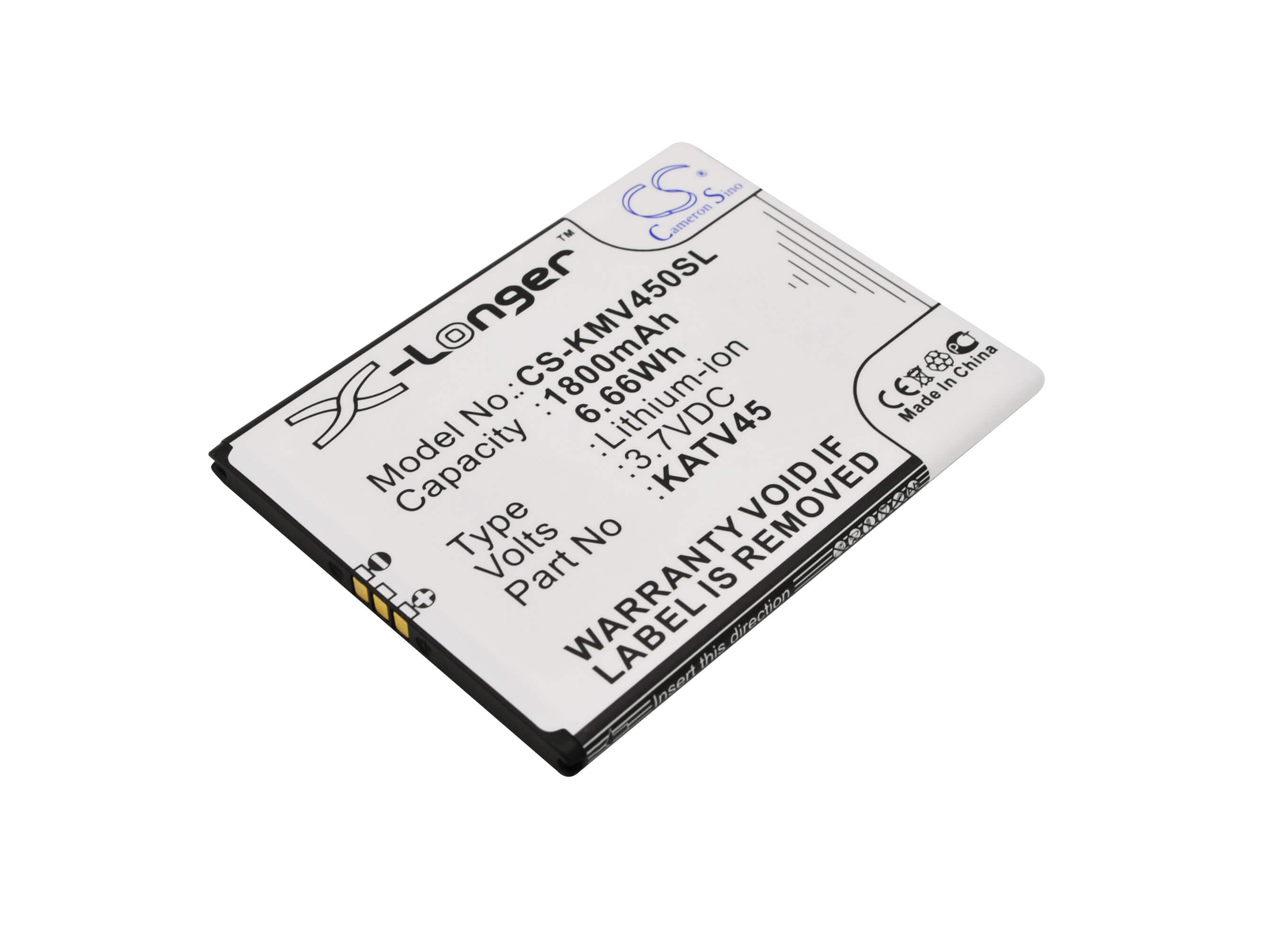 3.7V, 1800mAh, Li-ion Battery fits Kazam, Tv 4.5, 6.66Wh