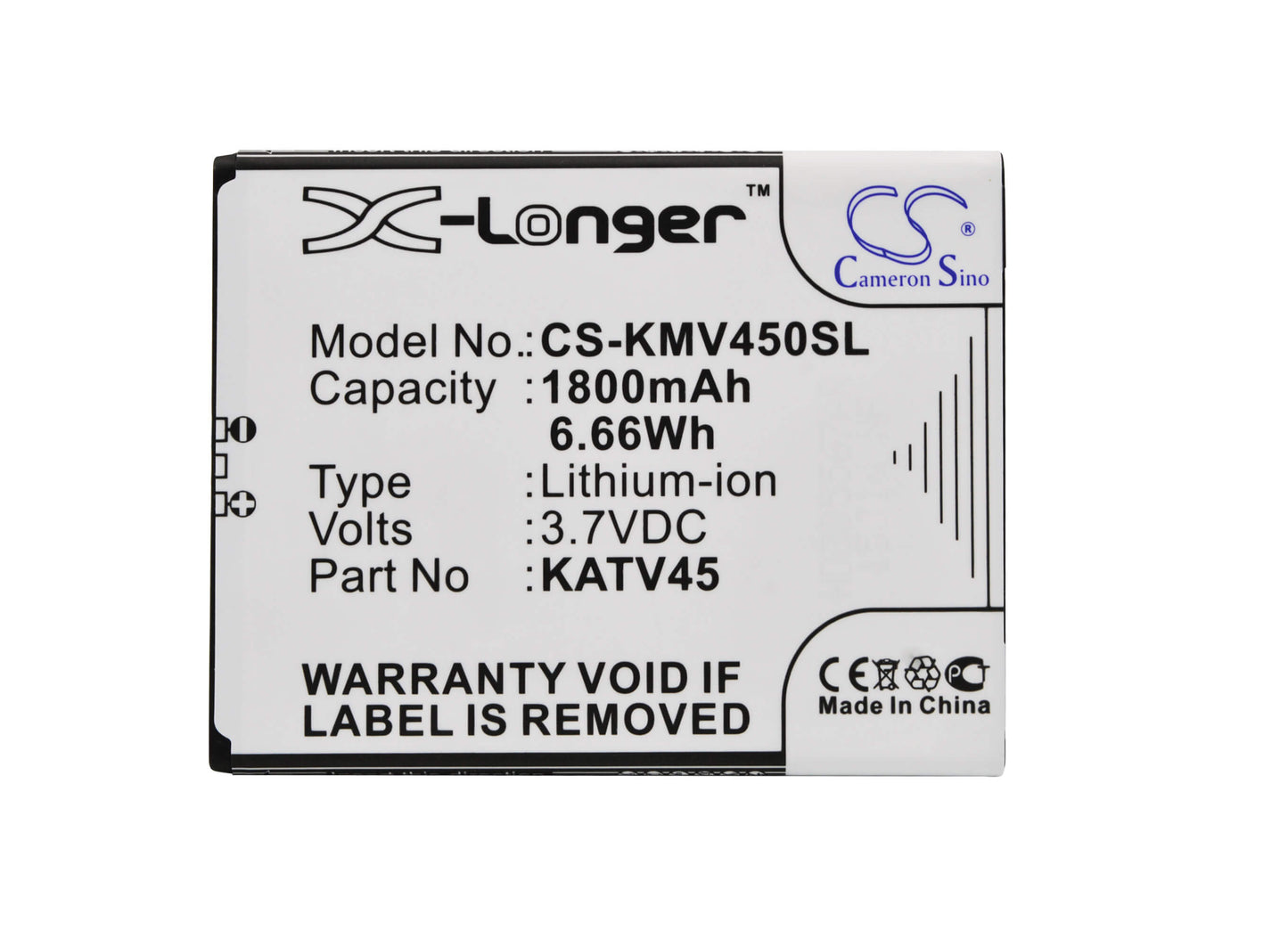 3.7V, 1800mAh, Li-ion Battery fits Kazam, Tv 4.5, 6.66Wh