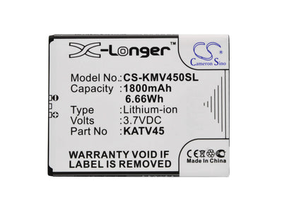 3.7V, 1800mAh, Li-ion Battery fits Kazam, Tv 4.5, 6.66Wh