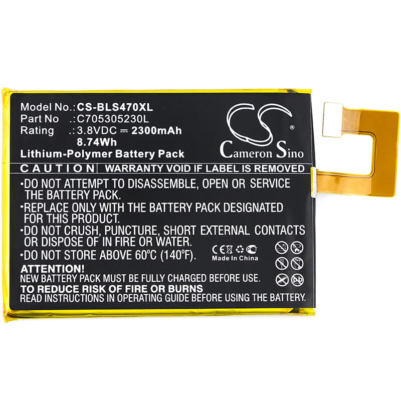 3.8V, 2300mAh, Li-Polymer Battery fits Blu, Selfie S470, 8.74Wh