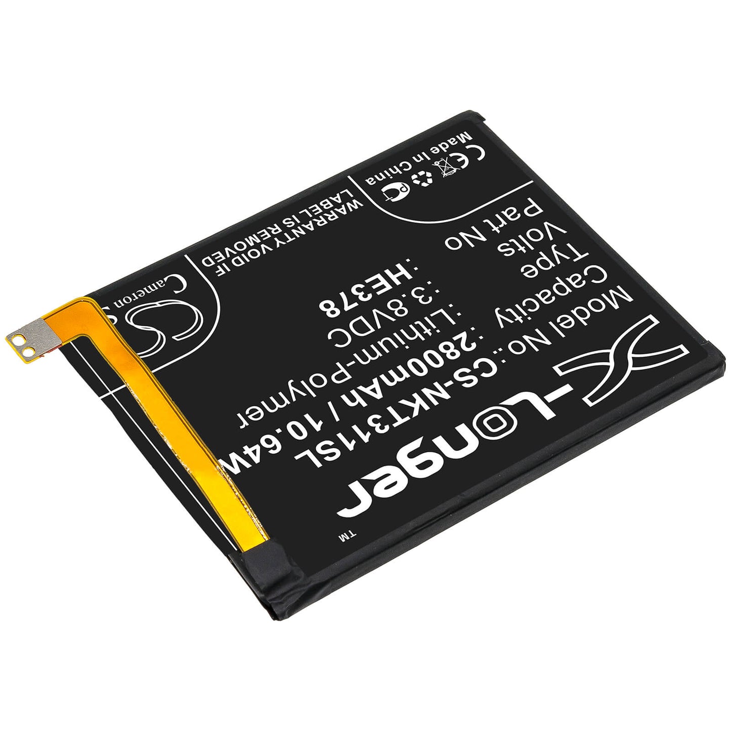 3.8V, 2800mAh, Li-Polymer Battery fits Nokia, 3.1a, Ta1140, 10.64Wh