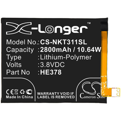 3.8V, 2800mAh, Li-Polymer Battery fits Nokia, 3.1a, Ta1140, 10.64Wh