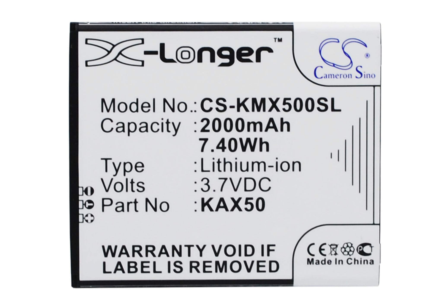 3.7V, 2000mAh, Li-ion Battery fits Kazam, Trooper X5.0, 7.4Wh