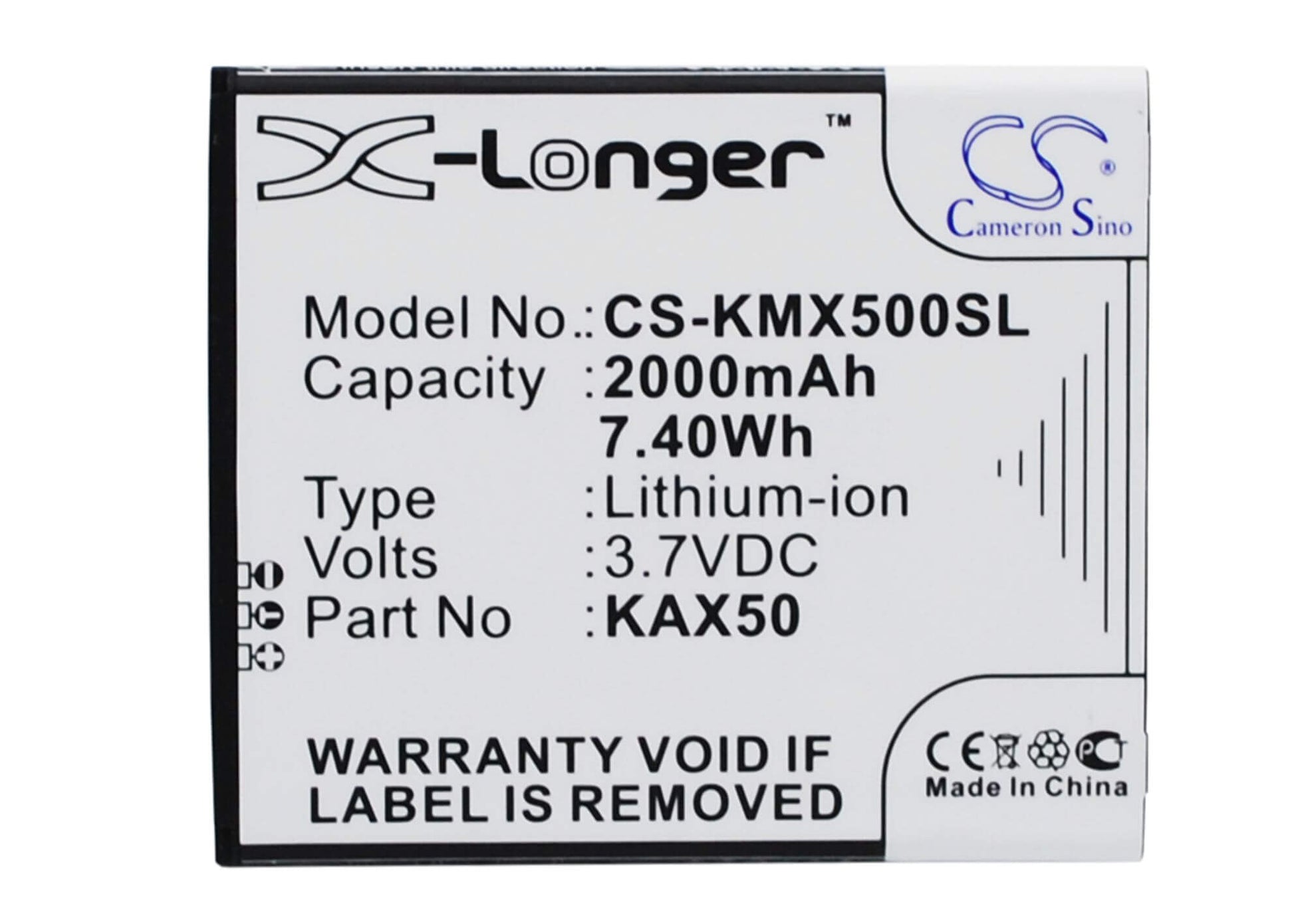 3.7V, 2000mAh, Li-ion Battery fits Kazam, Trooper X5.0, 7.4Wh