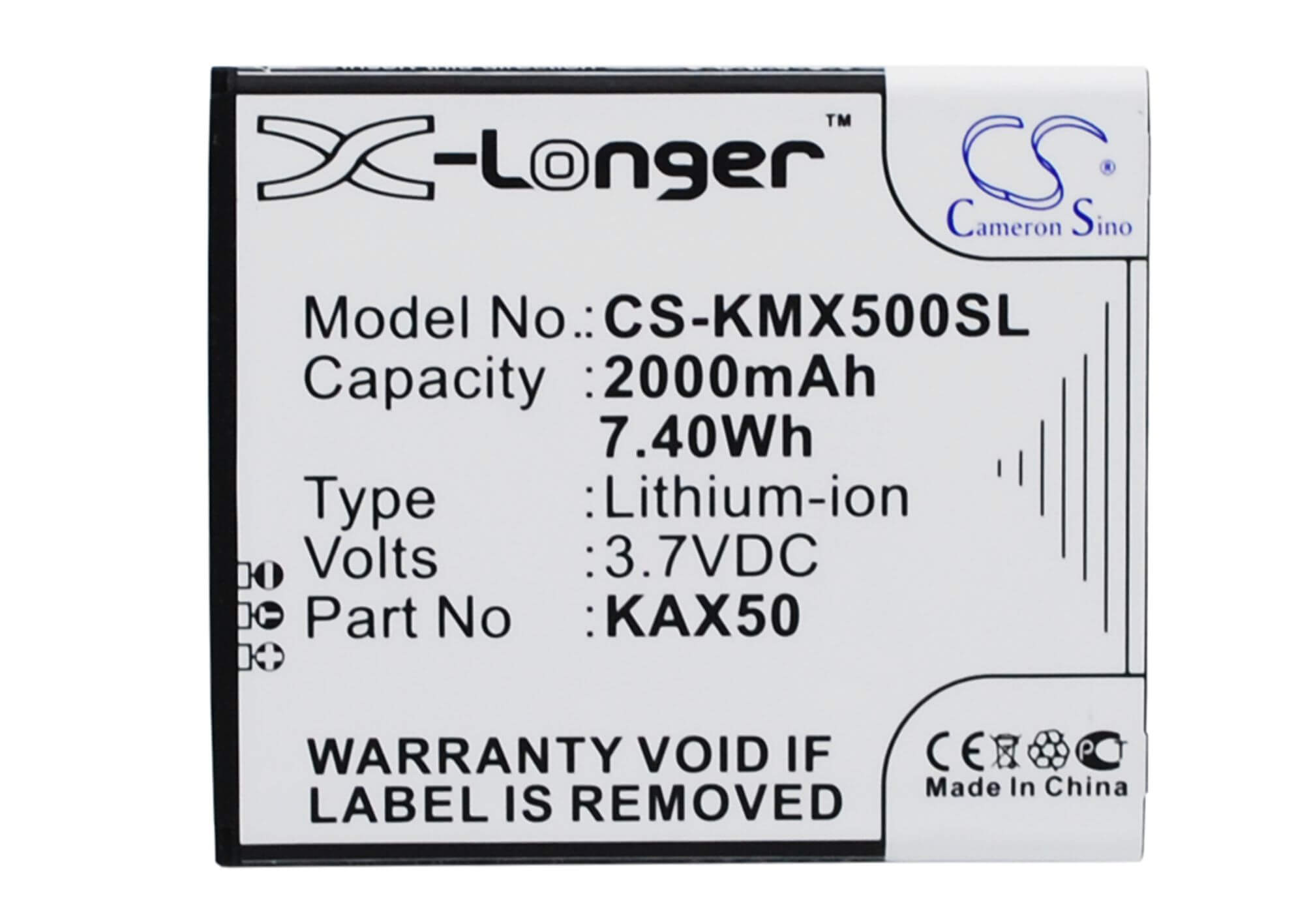 3.7V, 2000mAh, Li-ion Battery fits Kazam, Trooper X5.0, 7.4Wh