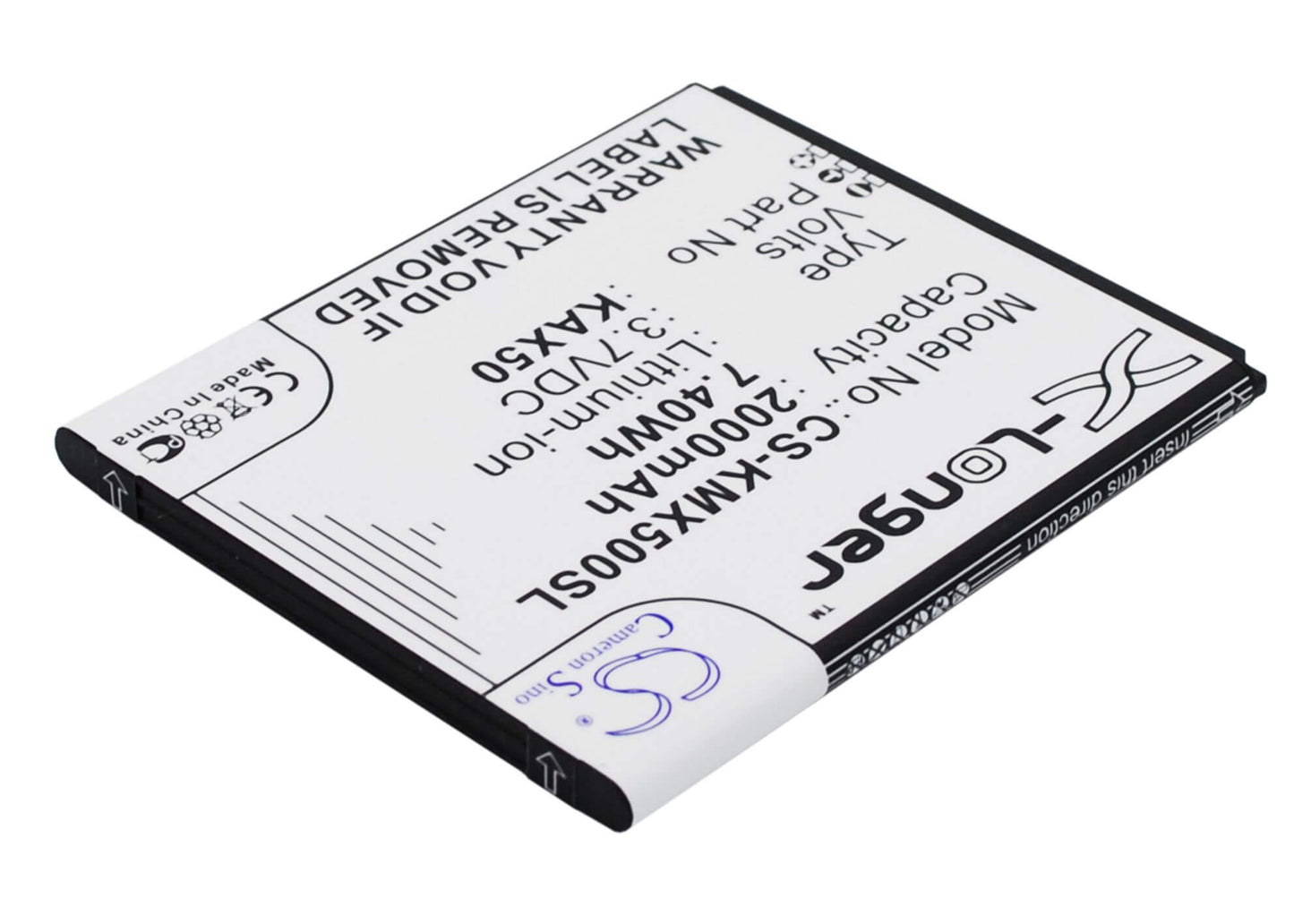 3.7V, 2000mAh, Li-ion Battery fits Kazam, Trooper X5.0, 7.4Wh
