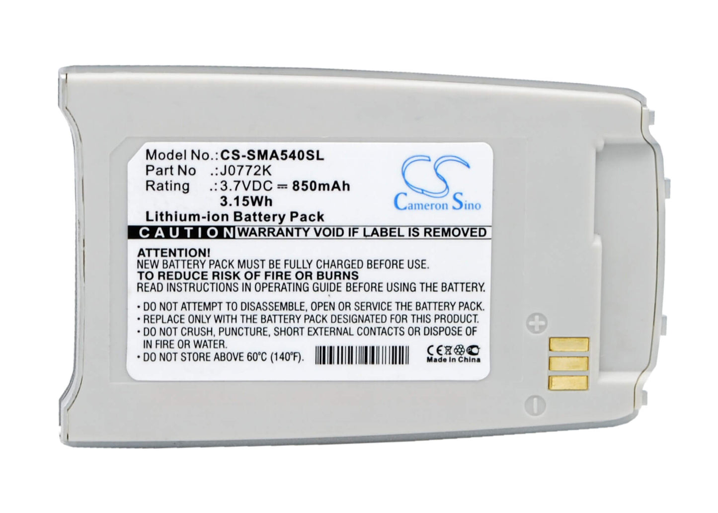 3.7V, 850mAh, Li-ion Battery fits Samsung, Sph-a540, 3.145Wh