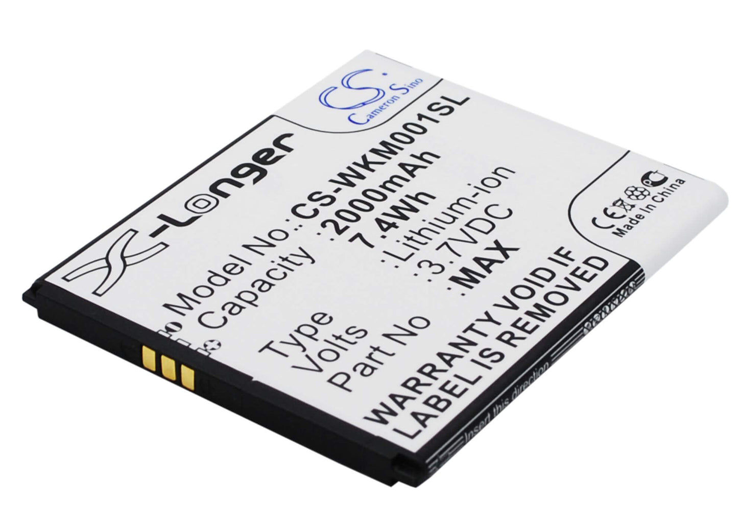 3.7V, 2000mAh, Li-ion Battery fits Wiko, Rainbow 4g, Wax, 7.4Wh