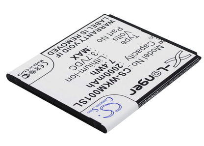 3.7V, 2000mAh, Li-ion Battery fits Wiko, Rainbow 4g, Wax, 7.4Wh