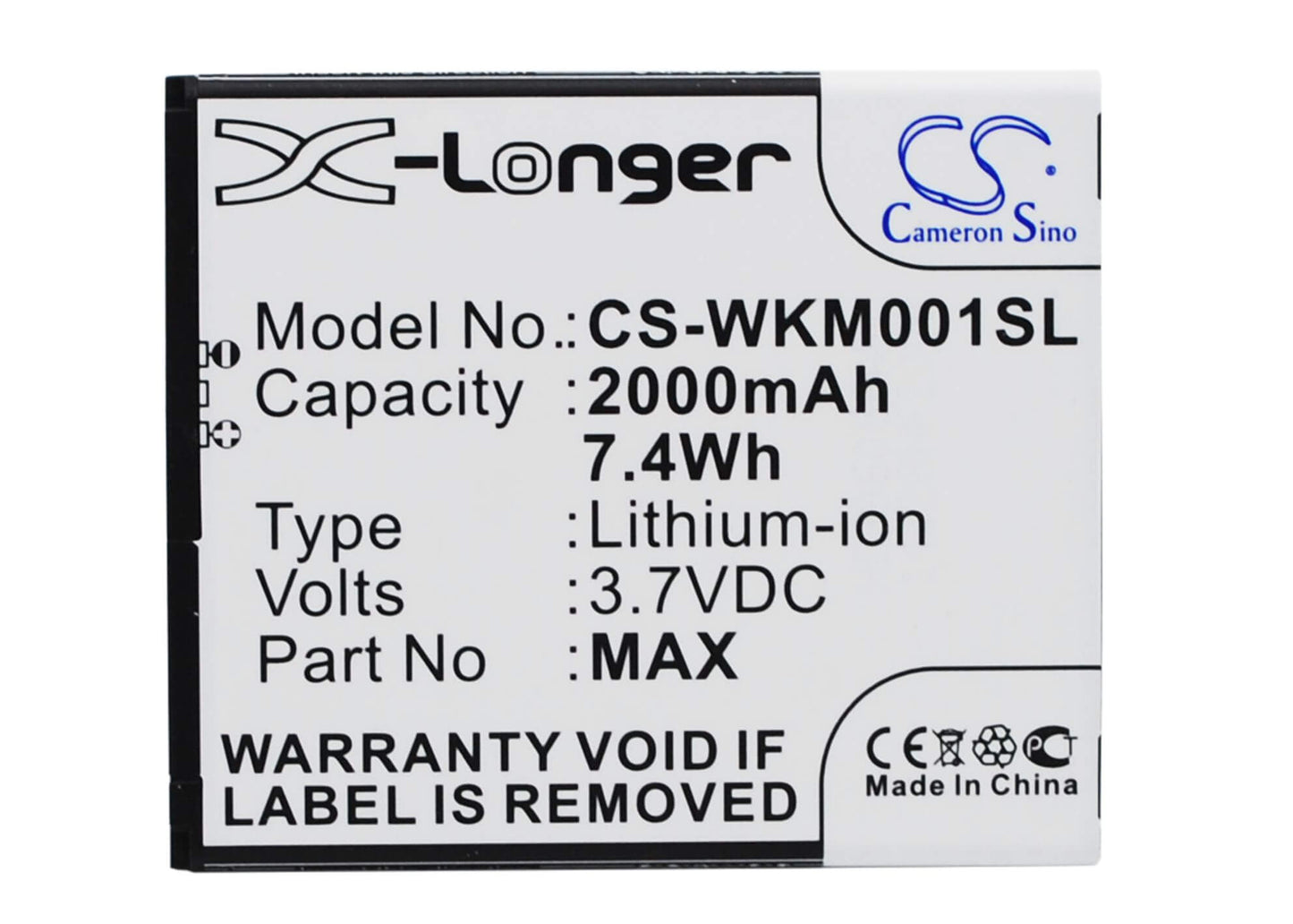 3.7V, 2000mAh, Li-ion Battery fits Biackphone, Bp1, 7.4Wh
