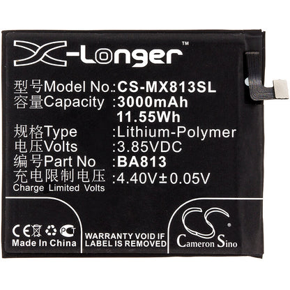 3.85V, 3000mAh, Li-Polymer Battery fits Meizu, M813q, V8 Pro, 11.55Wh