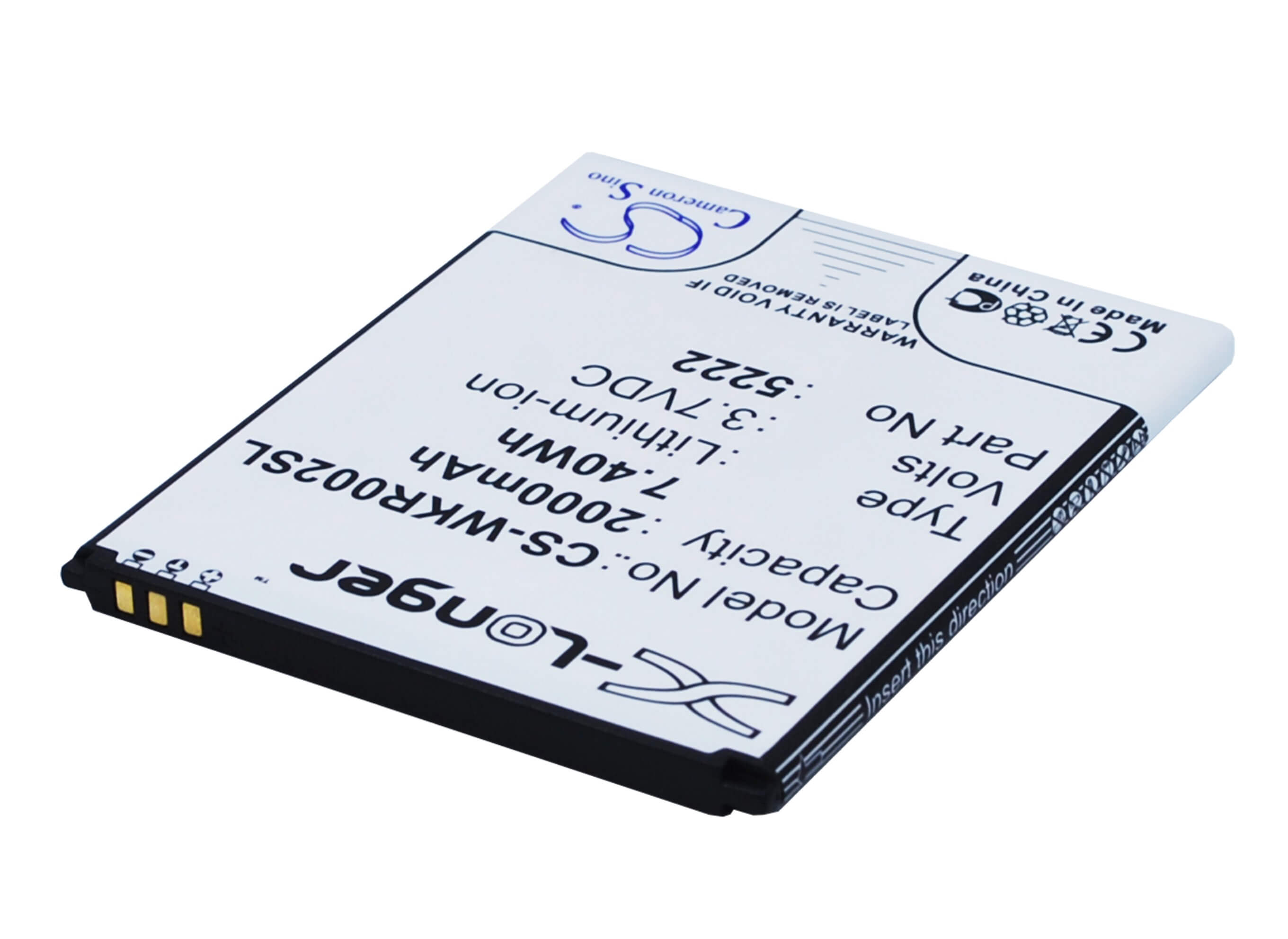 3.7V, 2000mAh, Li-ion Battery fits Wiko, 9669, Freddy, 7.4Wh