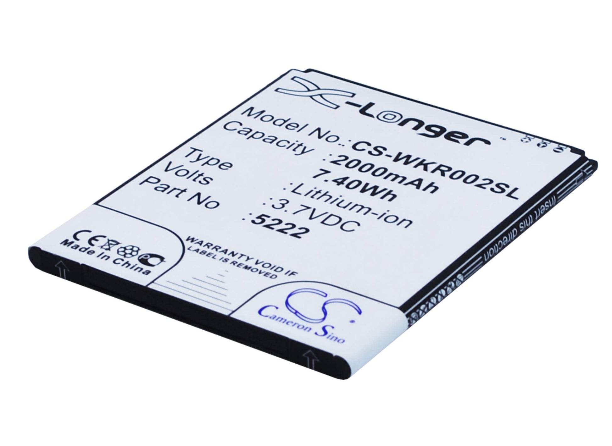3.7V, 2000mAh, Li-ion Battery fits Wiko, 9669, Freddy, 7.4Wh