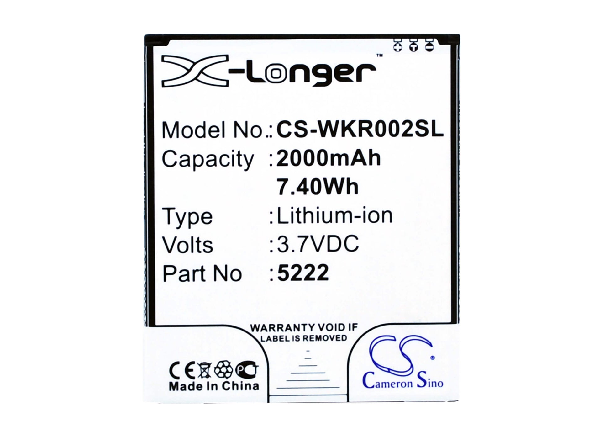 3.7V, 2000mAh, Li-ion Battery fits Wiko, 9669, Freddy, 7.4Wh