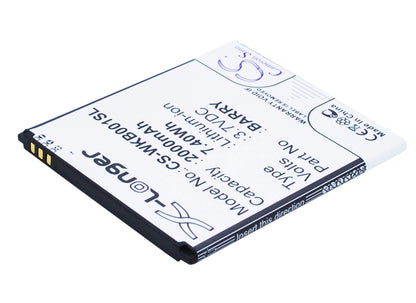 3.7V, 2000mAh, Li-ion Battery fits Wiko, Barry, Barry Dual Sim, 7.4Wh