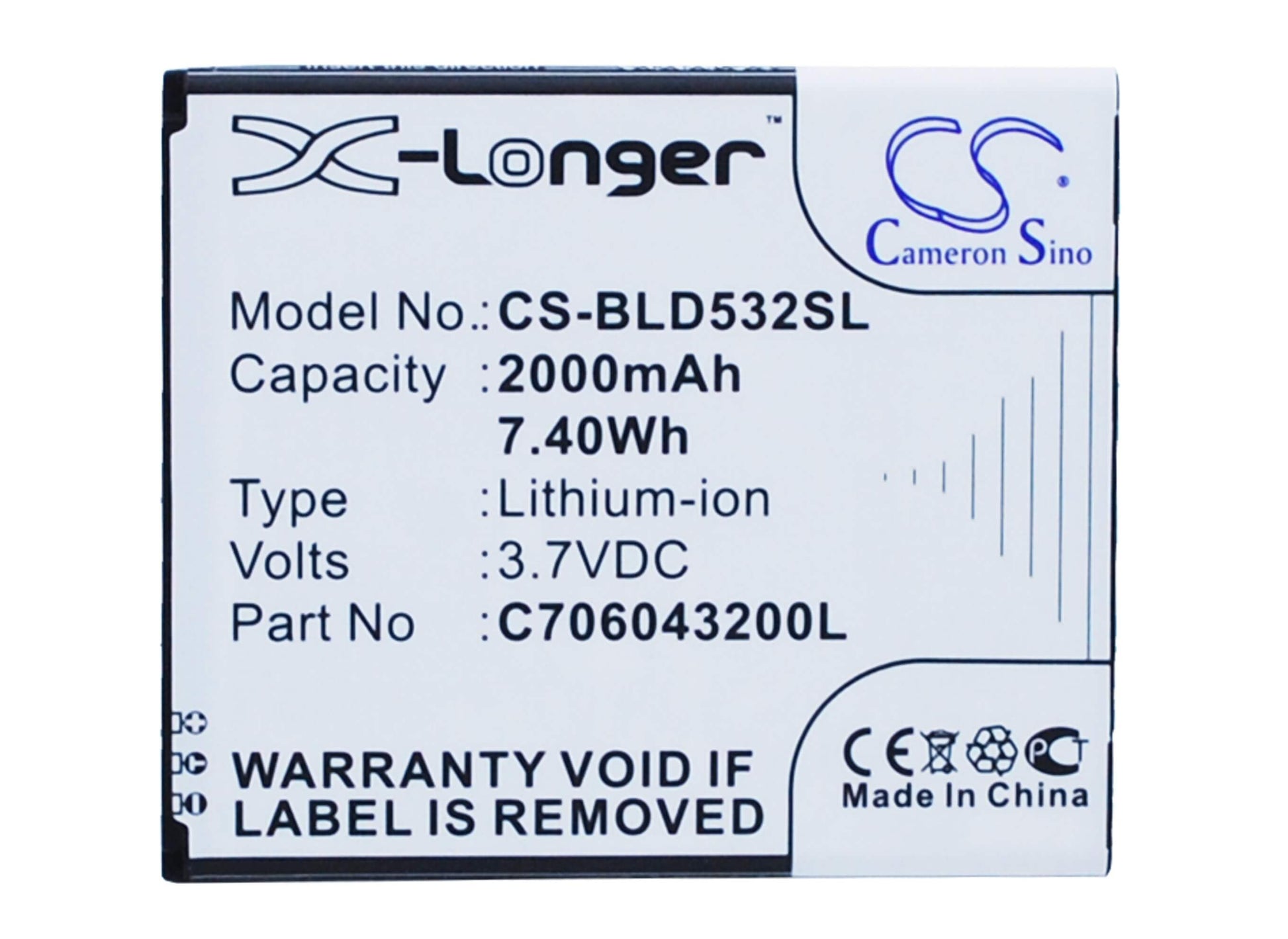 3.7V, 2000mAh, Li-ion Battery fits Blu, D532, D532u, 7.4Wh
