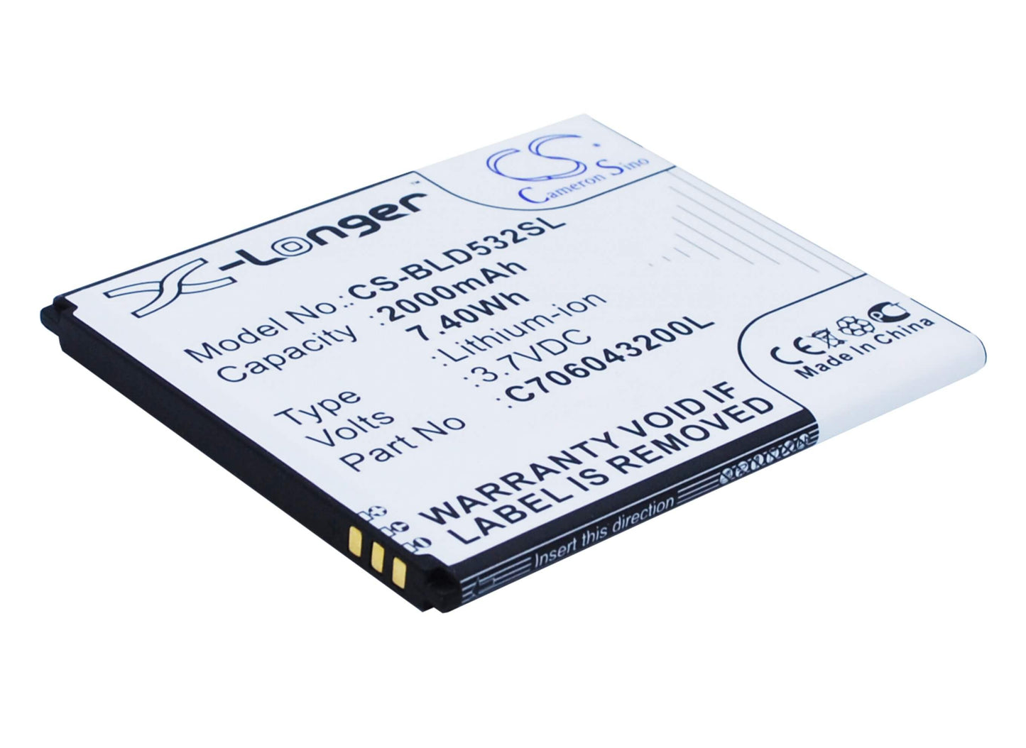 3.7V, 2000mAh, Li-ion Battery fits Blu, D532, D532u, 7.4Wh